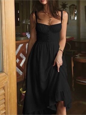 Commense Ruffle Hem Cami Plain Midi Dress